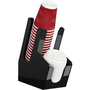 MYITYARD Coffee Station Organizer for Countertop, Acrylic Cup and Lid Dispenser Fit Disposable Paper and Plastic Cups, 2 Compartments Coffee Bar Accessories for Office Breakroom, Home, Kitchen