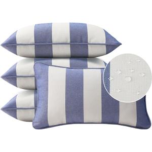 Decorative Outdoor Water Repellent Throw Pillows with Inserts, Set of 4, 20" x12" Pillows for Patio, Backyard, Bed, Couch, and Patio Furniture, Navy Stripe Decorative Outdoor Water Repellent Throw Pillows with Inserts, Set of 4, 20" x12" Pillows for Patio, Backyard, Bed, Couch, and Patio Furniture, Navy Stripe