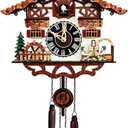Traditional Black Forest Cuckoo Clock Wood Wall Clock - Natural Bird Voice Or Cuckoo Call, Coo Coo Clock for Wall Art Home Living Room Kitchen Office Decoration (Chalets-1)