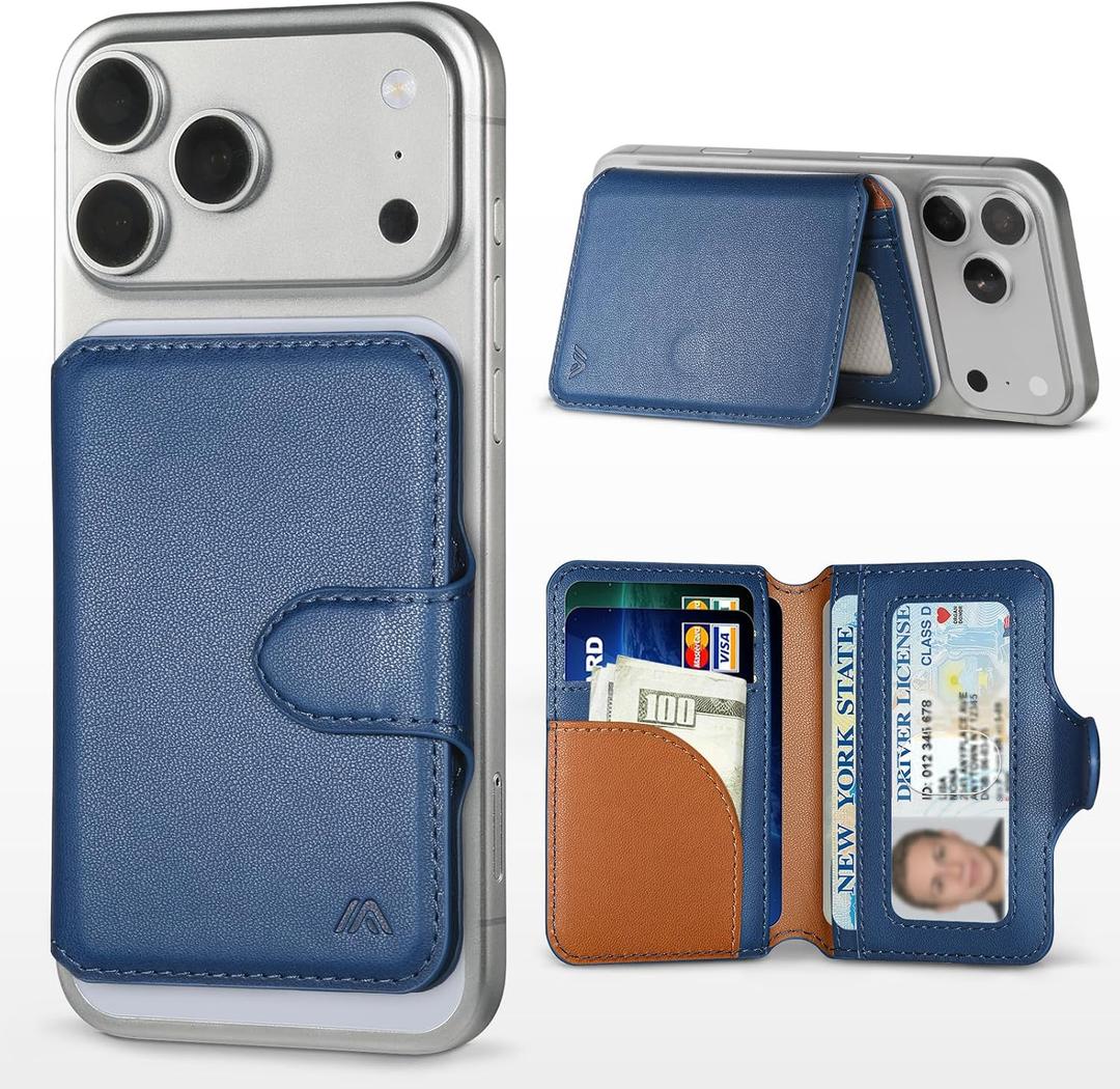for MagSafe Wallet, Magnetic Phone Wallet RFID Blocking, Slim 5-8 Card Holder with Cash Slot & Clear ID Window, Minimalist Mag Safe Wallets for iPhone 17/16/15/14/13/12 Series, Navy Blue