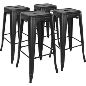 Elevon 30 Inches Metal Bar Stools, High Backless Stools, Indoor Outdoor Stackable Kitchen Stools, Set of 4, Black