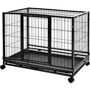 Amazon Basics - Portable Heavy Duty Stackable Dog & Pet Kennel with Tray, Black, 24.0" L x 28.0" W x 37.0" H