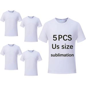 OKBA 5 pcs Sublimation Blank T-Shirts Round Collar Short Sleeves Adult White Polyester T-Shirts (X-large)
