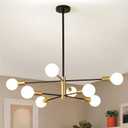 RUIYEY Modern Sputnik Chandeliers Black and Gold Mid Century Chandelier 8-Light Dining Room Light Fixture Height Adjustable Ceiling Lights Farmhouse Chandeliers for Kitchen Island Living Room