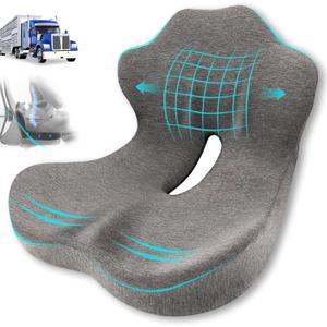 Seat Cushion, Memory Foam Truck Seat Cushion, L-Shaped Ergonomic Design Chair Cushion with Lumbar Support for Back Pressure Relief, for Long Sitting Office Worker and Truck Drivers, Standard