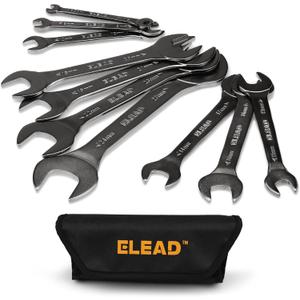 ELEAD Super-Thin Open End Wrench Set | 10-Piece Metric 5.5-27mm | Nickel-Plated Slim Design | 5.5, 7, 8, 9, 10, 11, 12, 13, 14, 15, 16, 17, 18, 19, 20, 21, 22, 23, 24, 27mm