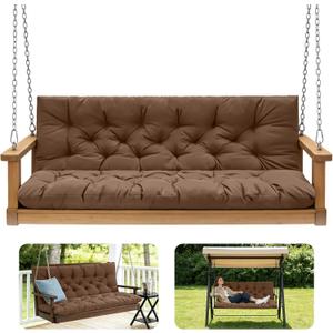 Porch Swing Cushions,Outdoor Cushions 3 Seater Replacement with Backrest, Waterproof Thickened Bench Cushion with Ties for Porch, Patio,Outdoor, Backyard and Garden(Coffee 60 * 40 in)