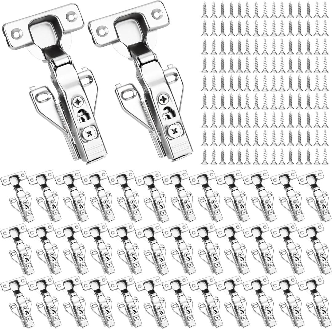 40 Pack 1/2'' Overlay Soft Close Cabinet Hinges  105 3D Adjustable Clip-On Concealed Cupboard Hinges for Kitchen Cabinet Doors, Hidden Cabinet Door Hinges with Screws