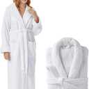 Cotton Terry Robes for Women and Men, Terry Shawl Collar Bathrobe, ONE SIZE - UNISEX Men & Women Spa Robe (White)