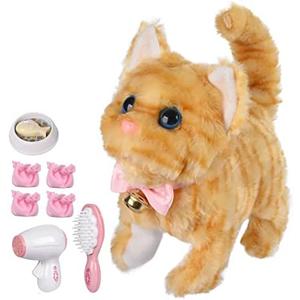 WorWoder Electronic Plush Interactive Cats for Kids That Move and Meow Waliking Lifelike Interactive Toy pet Stuffed Kitten for Girls Kids (Yellow Stripes)