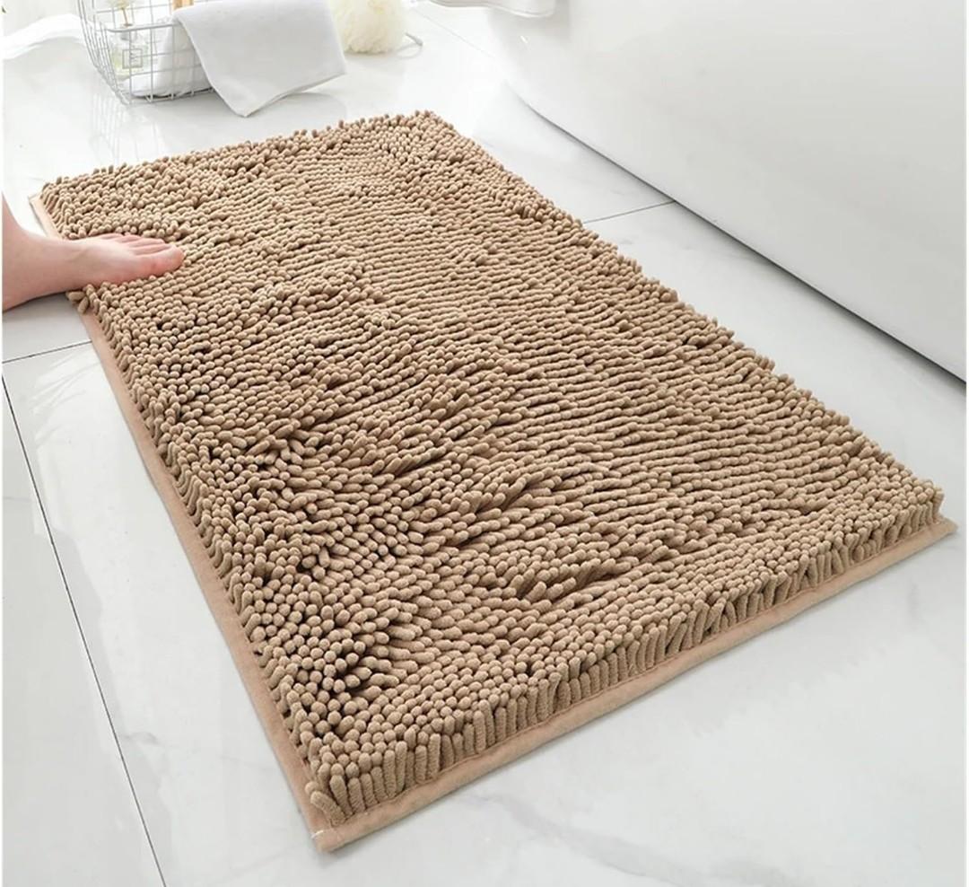 Soft and Absorbent Chenille Bathroom Rugs Non-Slip Quick-Drying Shower Rugs Machine Washable (Yellow) 25"x58"