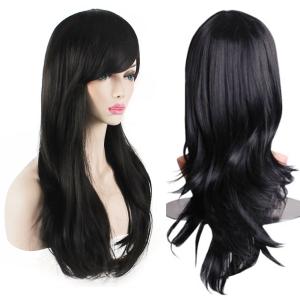 28 inch Fashion Wigs Long Wavy Curly Hair Cosplay Wig & Wig Cap (Black)