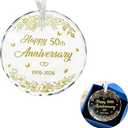 50th Wedding Anniversary Ornament,  Anniversary Wedding Gift, Years As Mr. & Mrs. Gift for  Years Couple Husband Wife Married Parents Grandparents Friends 2025 - Glass Ornament 3"