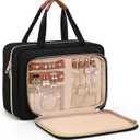 Wedama Toiletry Bag for Women, Hanging Travel Toiletry Bag with Jewelry Organizer Compartment Medium Makeup Bag, PVC Waterproof Cosmetic Travel Bag Trips Camping Bathroom, Black+Brown