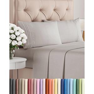 Queen Size 4 Piece Sheet Set - Comfy Breathable & Cooling Sheets - Hotel Luxury Bed Sheets for Women & Men - Deep Pockets, Easy-Fit, Soft and Wrinkle Free Sheets - Light Grey Oeko-Tex Bed Sheet Set