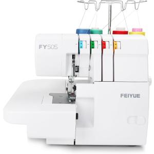 FEIYUE FY505 Serger Overlock Machine with 2/3/4 Thread Capability, Built-in Rolled Hem, Durable Heavy-Duty Metal Frame, Adjustable Differential Feed