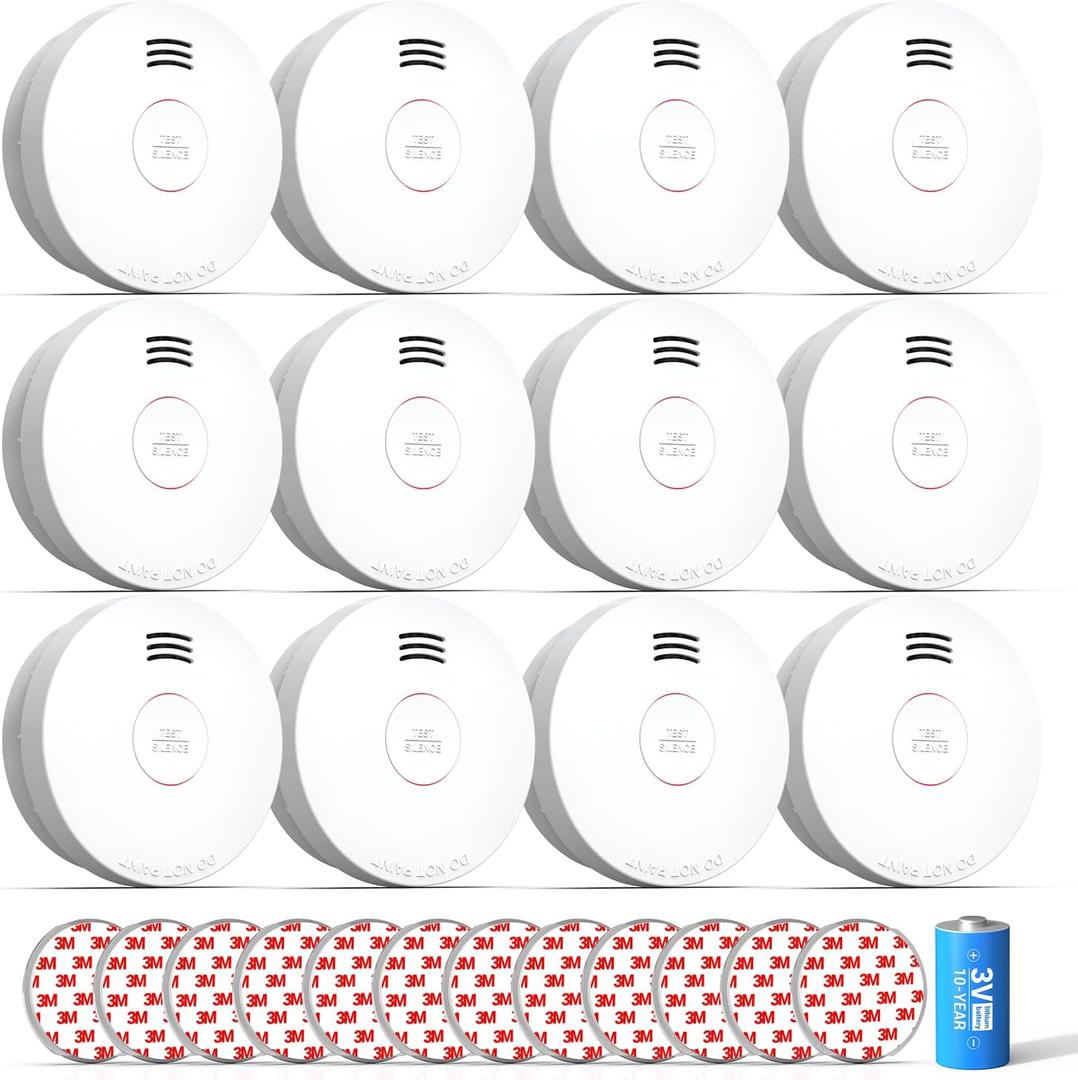 SITERWELL Smoke Detector, Smoke Detector 10 Year Battery with Photoelectric Sensor, Fire Alarm with Low Battery and Fault Warning for House and Bedroom, UL217-9th Listed, GS525A, 12 Packs