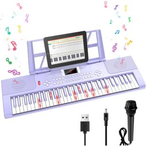 Piano Keyboard, 61 Key Upgrade Kids Pianos Music Toy with Light-up Keys & Pro Teaching Modes, Dual Speaker, 70 Demos,100 Tones, 100 Rhythms Perfect Christmas/Birthday Gift for Kids (Purple)