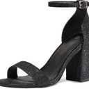 COASIS Women's Chunky Block Heels Open Toe Ankle Strap 3.5 Inch Heeled Sandals, Black Glitter US 8.5