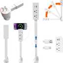 Electrical Outlet Extender with USB-A,USB-C and 2 AC,Power Socket Expander for Hard to Reach Places,Adjustable17-27 Extender,Rotates 180,UseBehind Nightstands,Couches,Desks(A01)