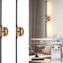 31.5 Inch Battery Operated Wall Sconces of Two, Modern Wireless Rechargeable Wall Lights with Remote Control, 3000K-6000K Dimmable, 350 Rotatable for Living Room, Bedroom, Hallway Decor
