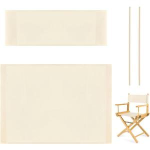 AHANDMAKER 1 Set Director Chair Replacement Cover, Casual Directors Chair Cover Kit Replacement Cover Polyester with Wood Stick for Director Chair (Round Stick), Cream-Coloured 55x16.5cm+57x38.5cm