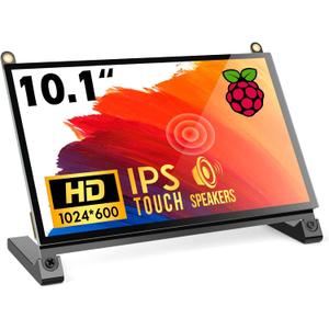 ROADOM Raspberry Pi Screen, 10.1 Touchscreen Monitor, IPS FHD 1024600,Responsive and Smooth Touch,Dual Built-in Speakers,HDMI Input,Compatible with Raspberry Pi 5/4/3/Zero,Easy Assembly,Driver Free (10.1 Inch)