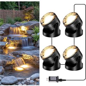 POPOSOAP Pond Lights 4-in-1 Warm White, Underwater Pond Lights with Timer/ IP68 Waterproof Submersible LED Fountain Lights for for Pond Waterfall Fountain Aquarium Garden Patio Pool(Set of 4)-P64H