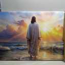 Large Jesus Canvas Wall Art Jesus Walking on Water Wall Decor for Living Room Office Inspirational Christian Picture Prints Sunset Ocean Coastal Painting Religious Poster Artwork Decorations 24x48”