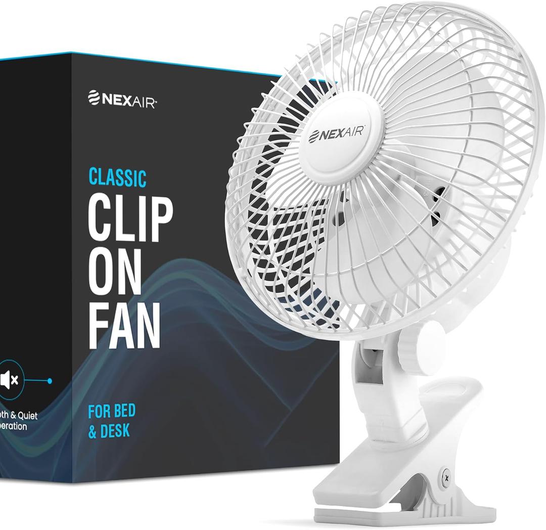 NEXAIR 6-Inch Clip on Fan, 360 Degree Rotation, Two Speed Portable Clip Fan With Strong Clamp Grip, Quiet Operating Desk Fan Plug-in AC Made Of Durable Material, Great For Bedroom, Office, Living Room