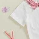 Baby Boy Girl 4th of July Outfit Short Sleeve American Flag Embroidery Polo Shirt Striped Shorts Summer Clothes (Red)