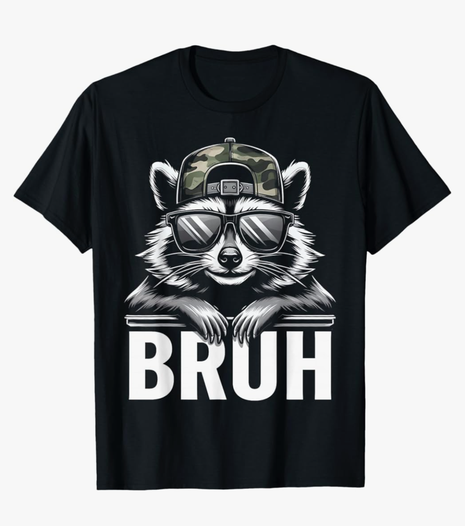 Bruh Raccoon Racoon Camo Hat Youth Teens Kids Slang T-Shirt, Size Medium, M Youth
