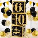 60th Birthday Decorations Boxes for Men- 3PCS Black Gold Happy 60th Birthday Balloons Boxes, 60 Year Old Party Supplies for Men Women