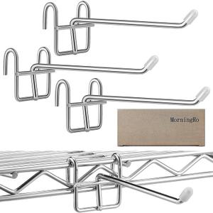 MorningRo 4 Pcs Accessory Hooks for Wire Shelving with Rubber Cover Heavy Duty Metal Hooks for Hanging Kitchen Utensils Wire Shelf Accessories Room Organization (Silver)