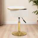 Adjustable Vanity Stool with Storage, 360° Swivel Gold Chair, Velvet Small Round Ottoman Footrest for Bathroom, Makeup Room, Beige