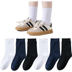 Marchare Boys Girls Seamless Crew Socks Soft School Dress Socks Uniform Calf Socks Black White Navy