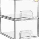 Vtopmart 2 Pack Clear Stackable Storage Drawers, 4.4'' Tall Acrylic Bathroom Makeup Organizer,Plastic Storage Bins For Vanity, Undersink, Kitchen Cabinets, Pantry, Home Organization