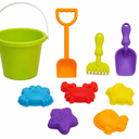 Beach Bucket Toy Set 9pc Set 1 Bucket 2 Shovels 1 Rake 5 Sand Molds