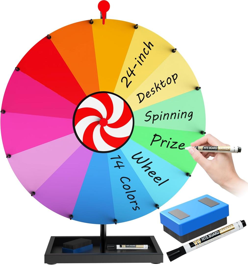 24 Inch Tabletop Spinning Prize Wheel, Spin Doodle Game Spinner, 14 Color Prize Wheel Spinner with Stand, Wheel of Fortune Game, Suitable for Trade Shows, Carnivals, Party Games (24)