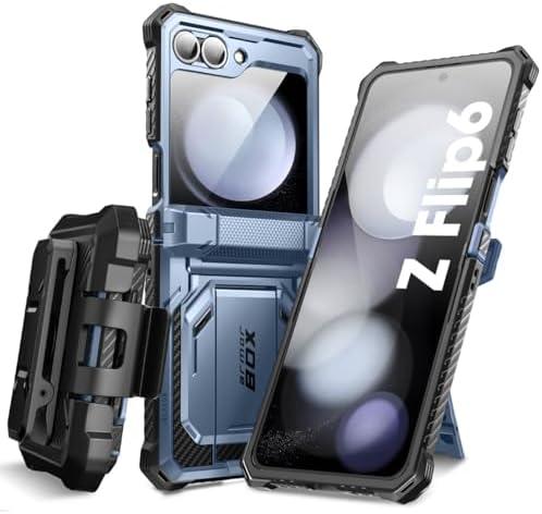 i-Blason for Samsung Galaxy Z Flip 6 Case with Stand, [Built-in Screen Protector] [Hinge Protection] [Belt-Clip], Full-Body Military Protection Phone Case for Samsung Z Flip 6/ Flip 5, DarkBlue
