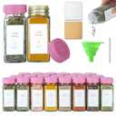 TESUNMU Pink Spice Jars with Label，4oz Seasoning Containers, Glass Spice Bottles with Shaker Lids,Funnel, Chalk Pen (Pink, 24)