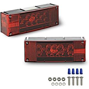 Wellmax 12V LED Trailer Lights, Submersible and Waterproof Low Profile Rectangular tail lights for RV, marine, boats, trailers