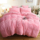 XeGe Plush Shaggy Duvet Cover Set, Luxury Ultra Soft Crystal Velvet Fluffy Bedding Sets 3 Pieces(1 Furry Faux Fur Comforter Cover + 2 Fuzzy Faux Fur Pillow Cases), Zipper Closur (King, Light Pink) 