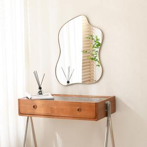 Irregular Wall Mirror Gold Wave Shaped Metal Framed Wall Mirror for Bathroom Bedroom Entryway Living Room Wall Decor 24" L x 18" W 2305B