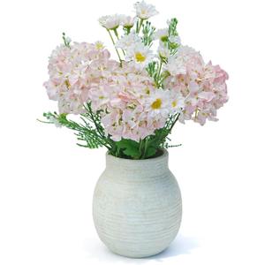 Jahe Faux Hydrangea Flowers Fenterpieces for Tables, Hydrangea Artificial Flowers Mixed Potted Plant, Fake Daisy Mixed Bouquet with Pot, Living Room, Bathroom, Balcony, Light Pink
