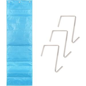 Hippo Creation Storage Pocket Chart for Classroom, 10 Pocket Storage Organizer with 3 Over-Door Hangers, Hanging Wall Organizer for File Folders, School Mailbox, Home Office Papers - Clear Blue