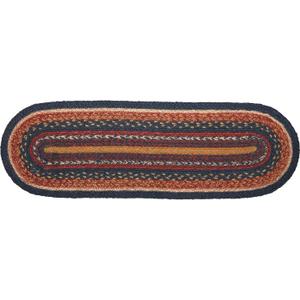 VHC Brands Stratton Primitive Stair Tread Blue Jute Striped Latex Backing Oval Floor Decor 8.5"x27"