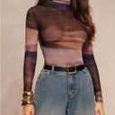SweatyRocks Women's Tie Dye Sheer Mesh Bodysuit Turtle Neck Long Sleeve Going Out Leotard Tops, Medium