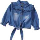 Colorful Childhood Girls Denim Crop Tie Shirt Blouse Toddler Shawl Button Down Shirts Children's Casual Tops (4-5T, Dark Blue)