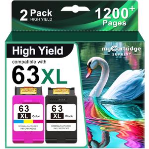 63XL Ink Cartridges Black and Color High Yield Replacement for HP Ink 63 63XL Ink Cartridge Combo Pack Work for HP Envy 4520 4512 OfficeJet 3830 5258 4650 5255 DeskJet 3630 3632 Printer Ink 63 (2Pack)